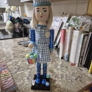 Blue Gingham Easter Nutcracker Figurine with Basket